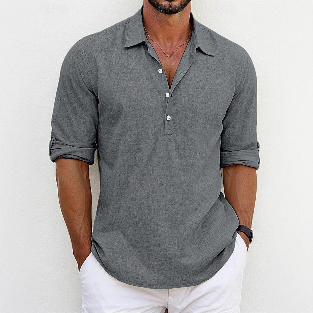 Men's stylish shirt with three-quarter sleeves and button placket Skorter