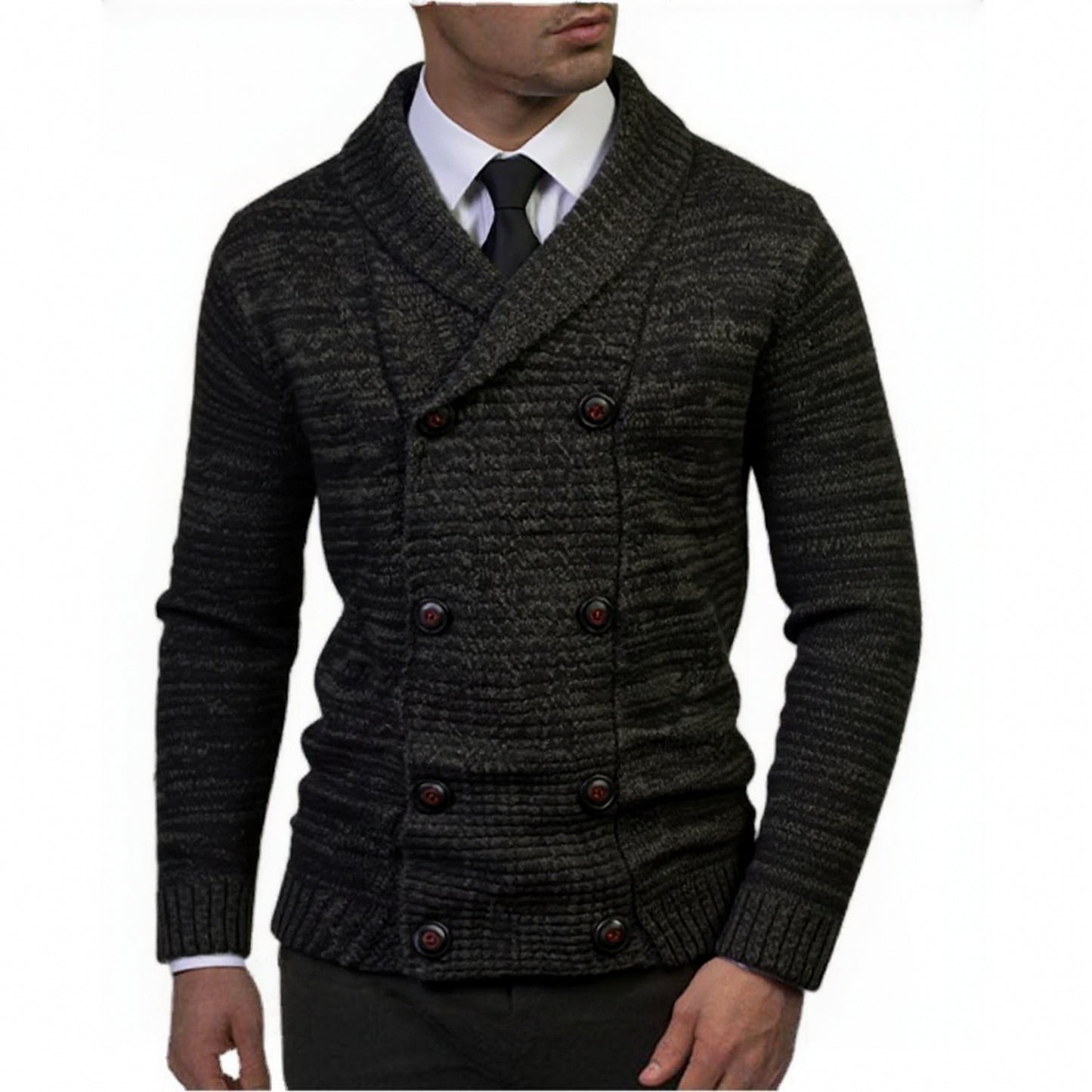 Men's stylish knitted sweater with double button closure and textured design Skorter