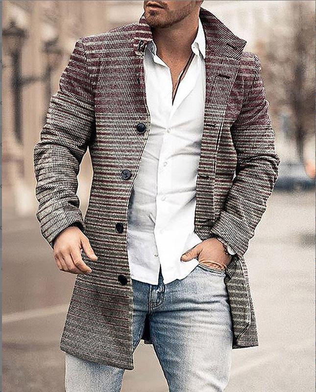 Men's wool coat in modern check design with tailored fit Skorter