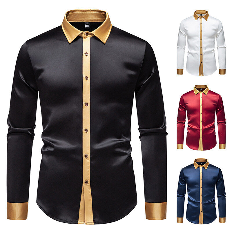 Men's elegant long-sleeve shirt with satin accents Skorter
