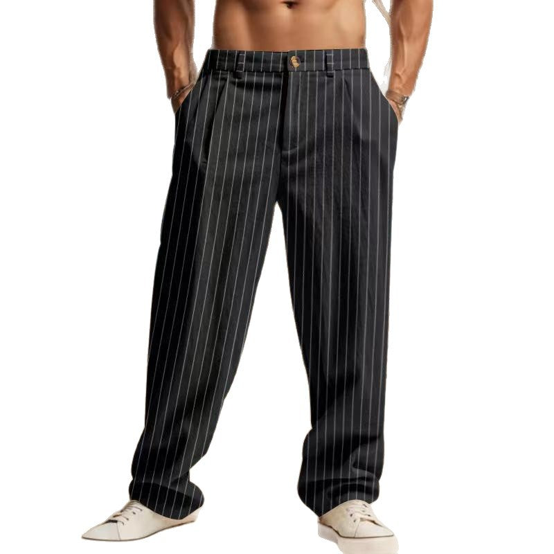 Men's timeless striped summer pants with practical side pockets and a loose fit Skorter