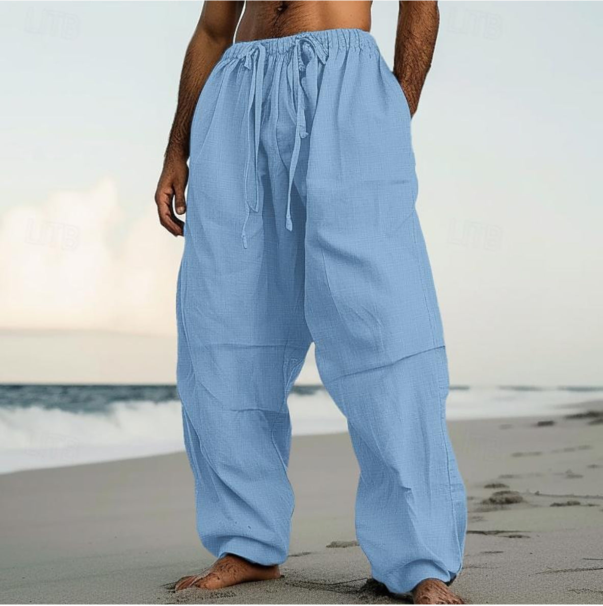 Men's airy linen pants with elastic waistband Skorter