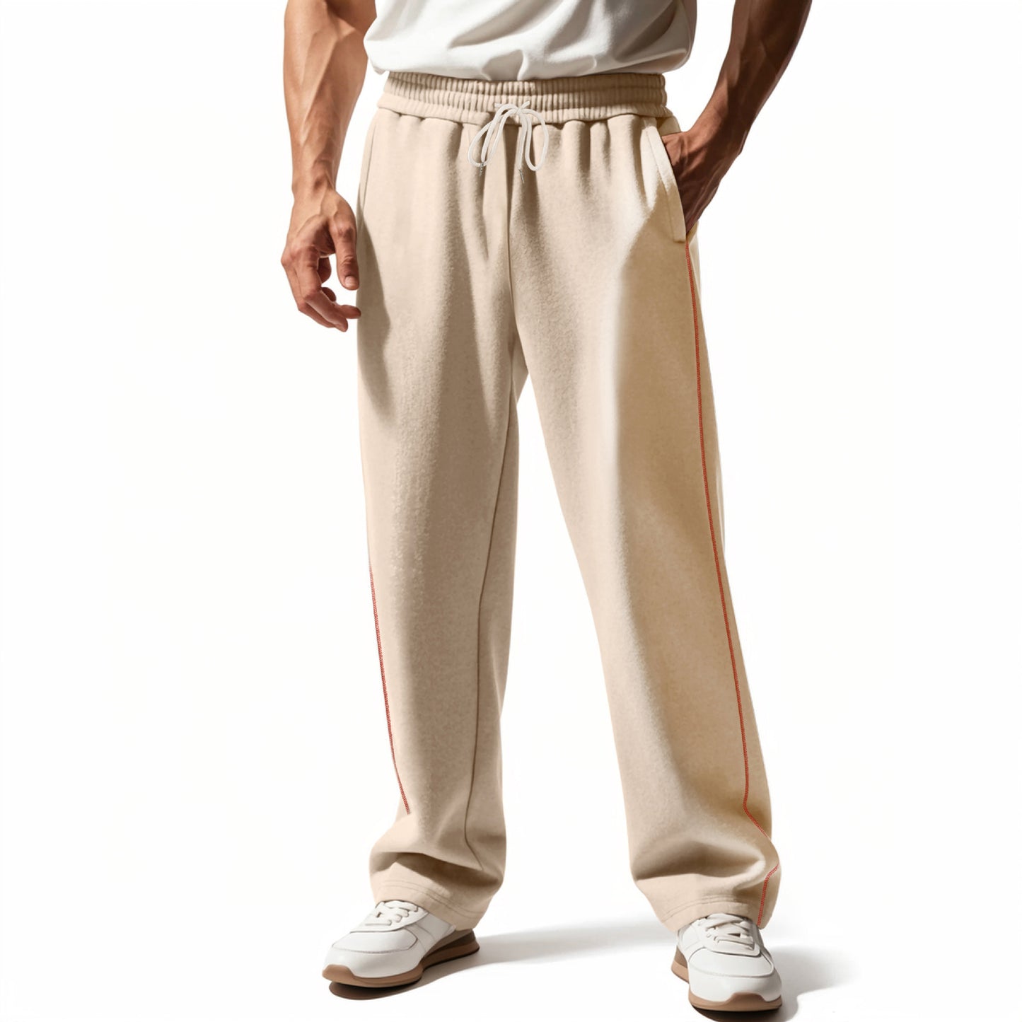 Men's sporty leisure pants with side contrast seams and drawstring Skorter