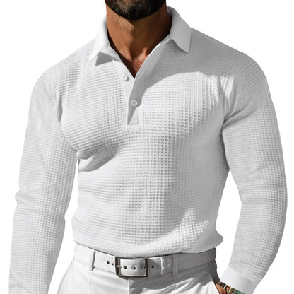 Men's Luxurious Long Sleeve Polo Shirt with Textured Design and Modern Details Skorter