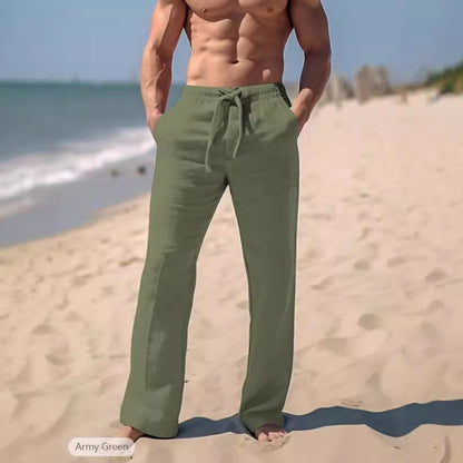 Luftiga sommarbyxor för män i lätt linnetyg med justerbar dragsko.