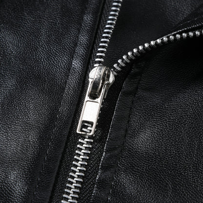 Herr bikerjacka i skinn med asymmetrisk dragkedja och praktiska fickor Skorter