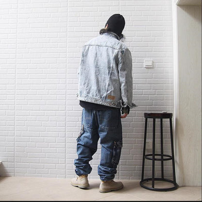 Men's Casual Baggy Jeans with Cargo Pockets Skorter