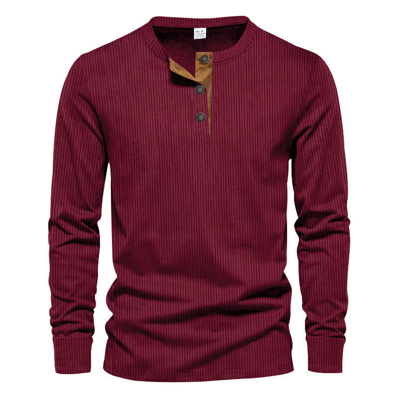 Men's long-sleeve shirt with textured ribbed look and fashionable button placket detail Skorter