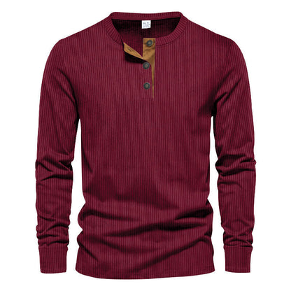 Men's long-sleeve shirt with textured ribbed look and fashionable button placket detail Skorter