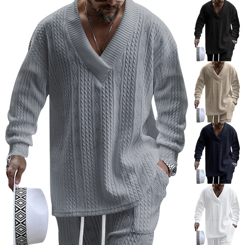 Men's chunky knit sweater with V-neck and modern cut Skorter