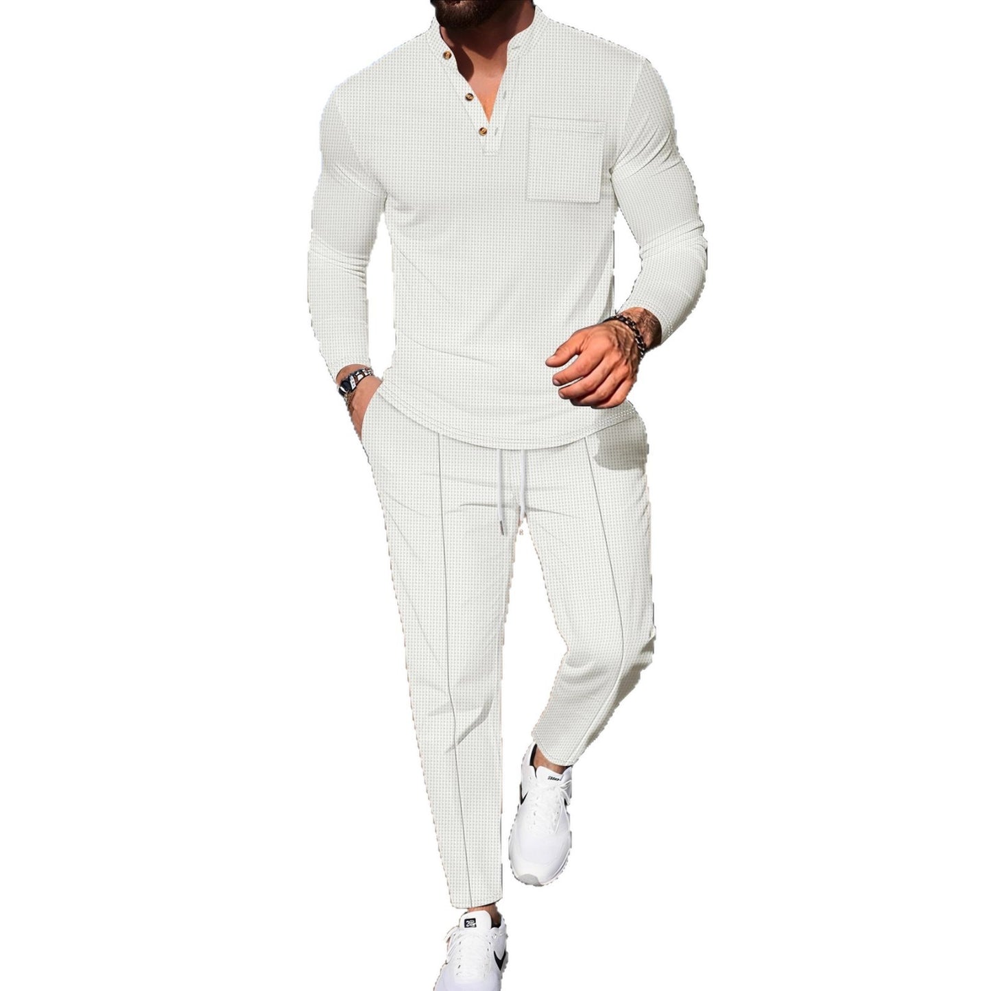 Men's stylish leisure suit set with textured top and comfortable joggers Skorter