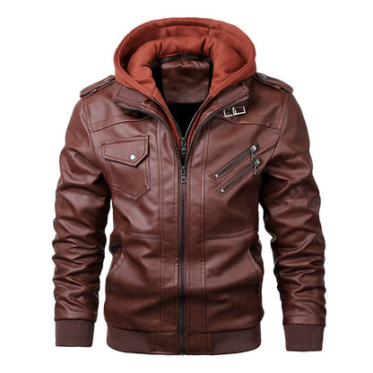 Men's Biker Jacket with Removable Hood and Functional Pockets Skorter
