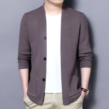 Men's Cardigan with Open Cut and Practical Pockets Skorter