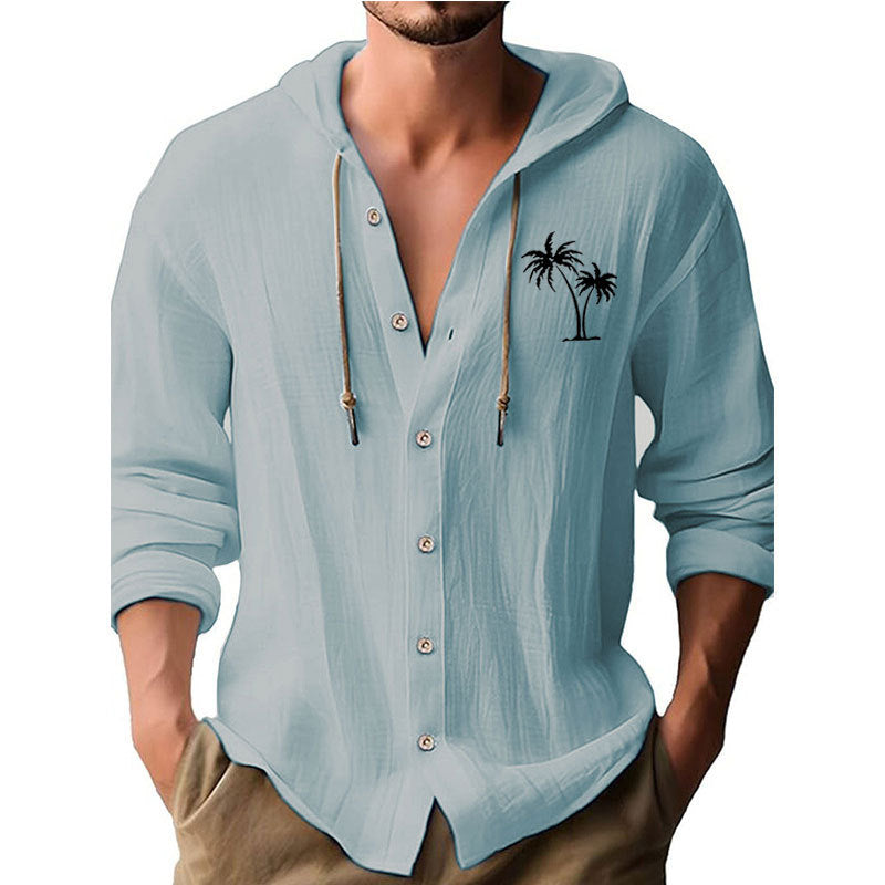 Men's casual hoodie shirt with decorative palm print and button placket Skorter