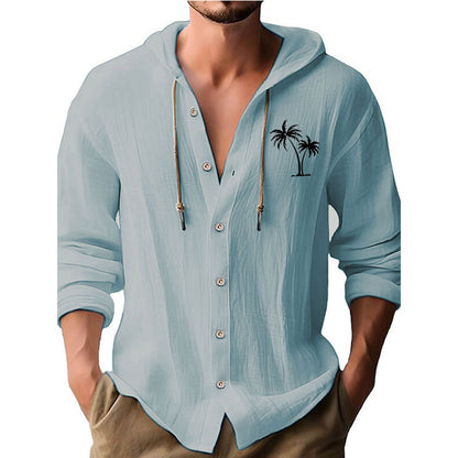 Men's casual hoodie shirt with decorative palm print and button placket Skorter