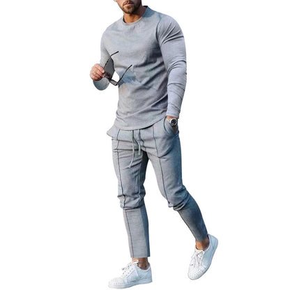 Men's Sporty Long Sleeve Shirt and Chino Jogging Pants Set Skorter