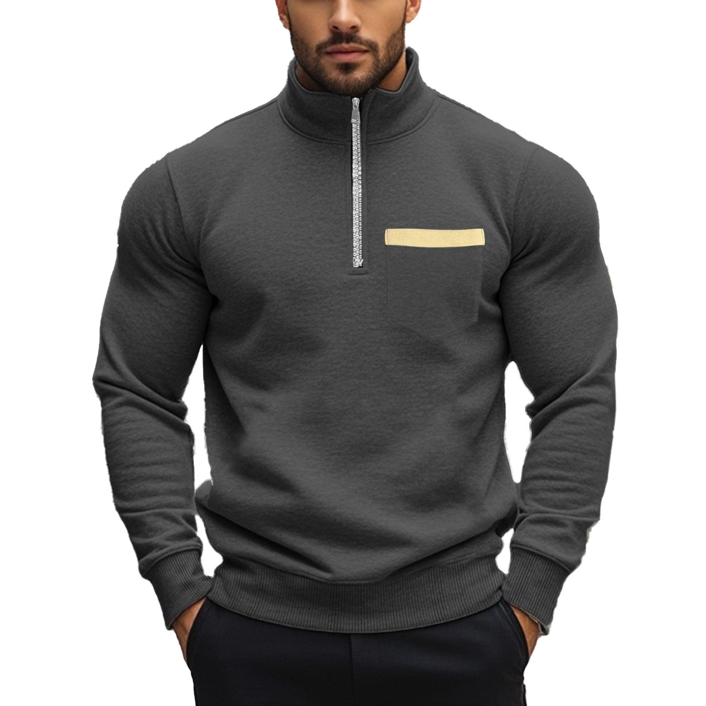 Men's sporty pullover with half zipper and contrast chest pocket Skorter