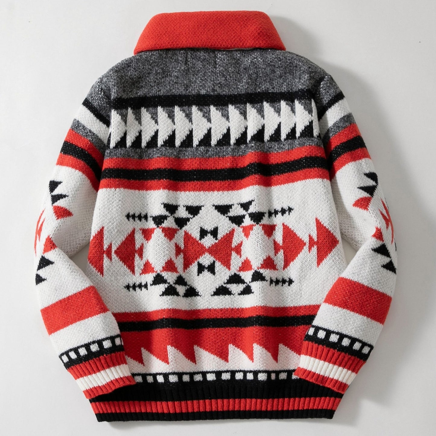 Herrkardigan med geometriskt mönster och hög krage Skorter