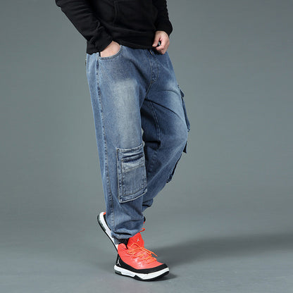 Herr cargojeans med multifunktionella fickor Skorter