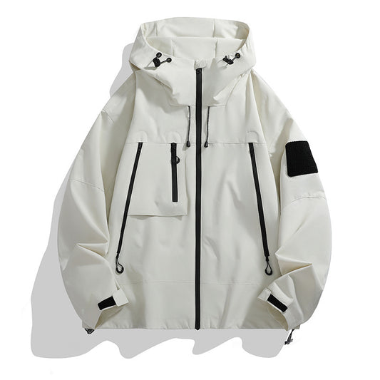 Men's technical outdoor jacket with adjustable hood design and multifunctional pockets Skorter