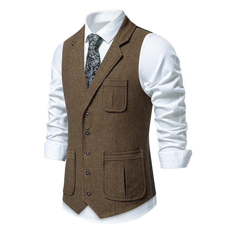 Men's suit vest in classic herringbone design with practical pockets Skorter
