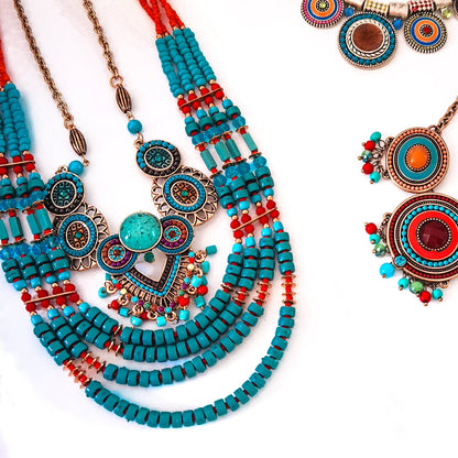 Skorter | Ethical Tibetan hair accessory tiara headwear bohemian blue-green multilayer pearl pendant headwear