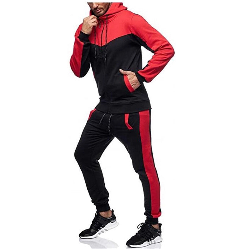 Men's sporty tracksuit set with hood and stylish contrast seams Skorter