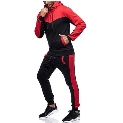 Men's sporty tracksuit set with hood and stylish contrast seams Skorter