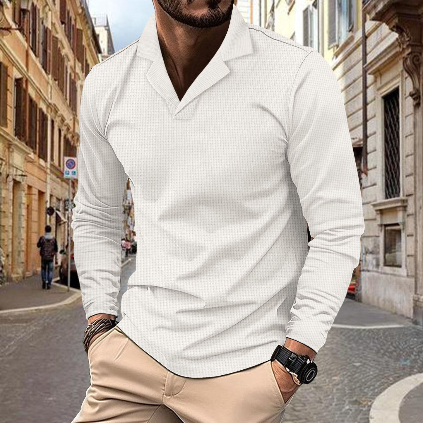 Men's casual long-sleeve shirt with structured design and modern stand-up collar Skorter