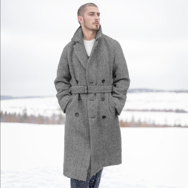 Men's wool coat with stylish herringbone pattern Skorter