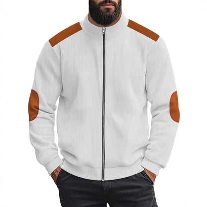 Men's cardigan with modern leather accents and high closed collar Skorter