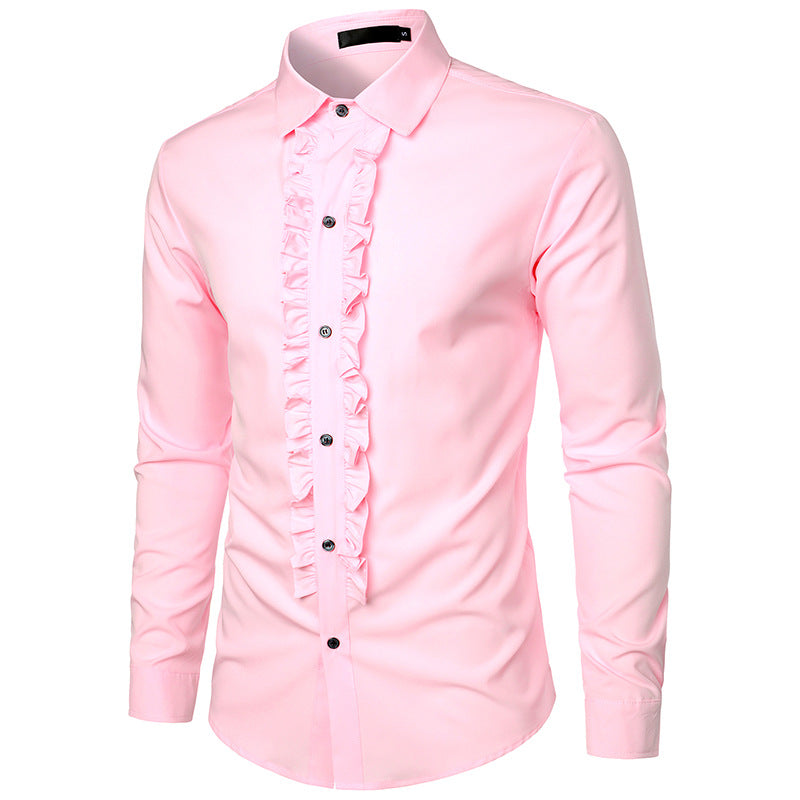 Men's elegant wedding blouse with ruffles and button detail Skorter