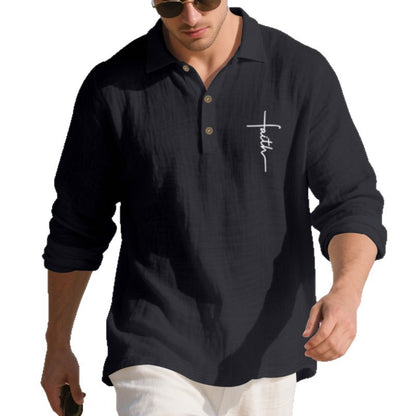 Men's long-sleeve polo shirt with textured fabric and stylish button placket Skorter