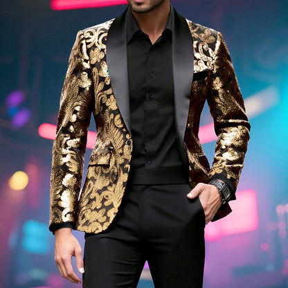 Men Sparkling Sequin Blazer with Floral Design Skorter