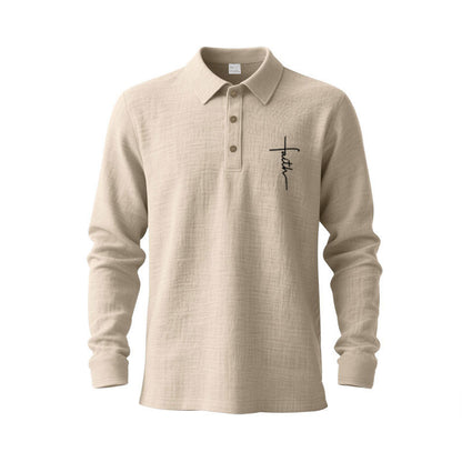 Men's long-sleeve polo shirt with textured fabric and stylish button placket Skorter
