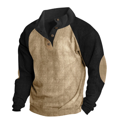 Men's structured pullover shirt with button placket and leather details Skorter