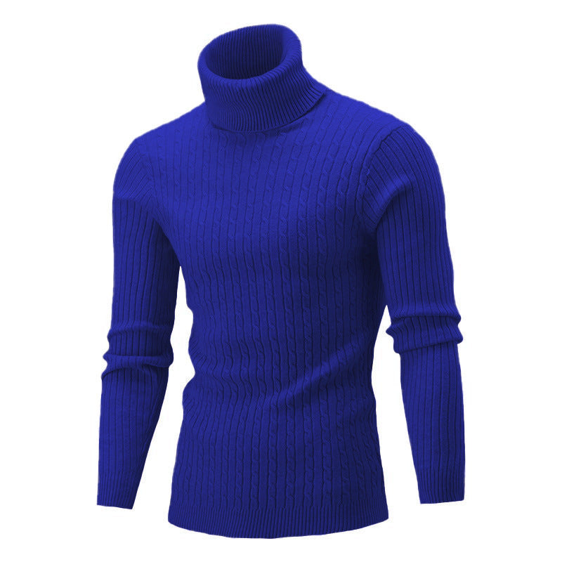 Men's Elegant Knit Sweater with Stand-Up Collar and Fine Cable Knit Pattern Skorter