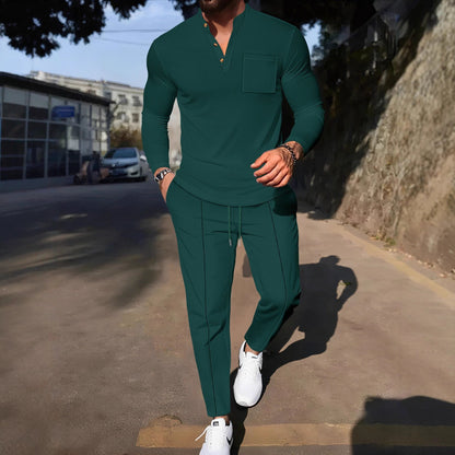 Men's stylish leisure suit set with textured top and comfortable joggers Skorter
