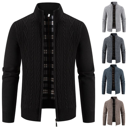 Herrkardigan med hög krage och texturerad design Skorter
