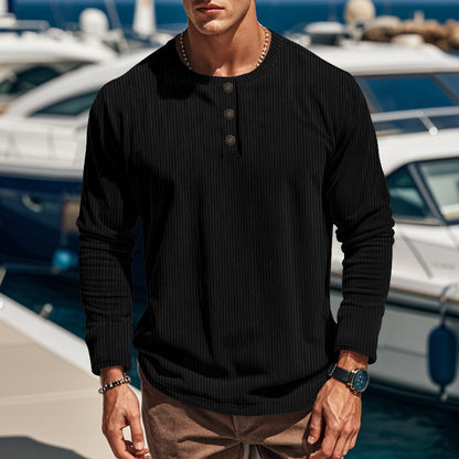 Men's long sleeve shirt with textured stand-up collar and practical button details Skorter