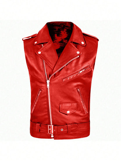 Men's stylish sleeveless biker jacket made of high-quality leather Skorter
