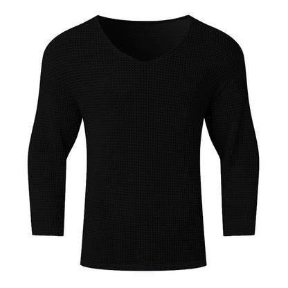 Men's Waffle Structure V-Neck Long Sleeve Shirt Skorter