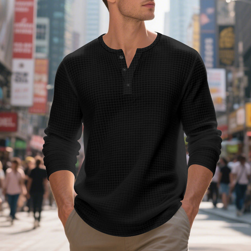 Men's Long Sleeve Shirt with Press Buttons and Textured Design Skorter