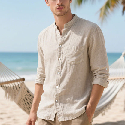 Men's shirt in elegant Henley style with textured cotton Skorter