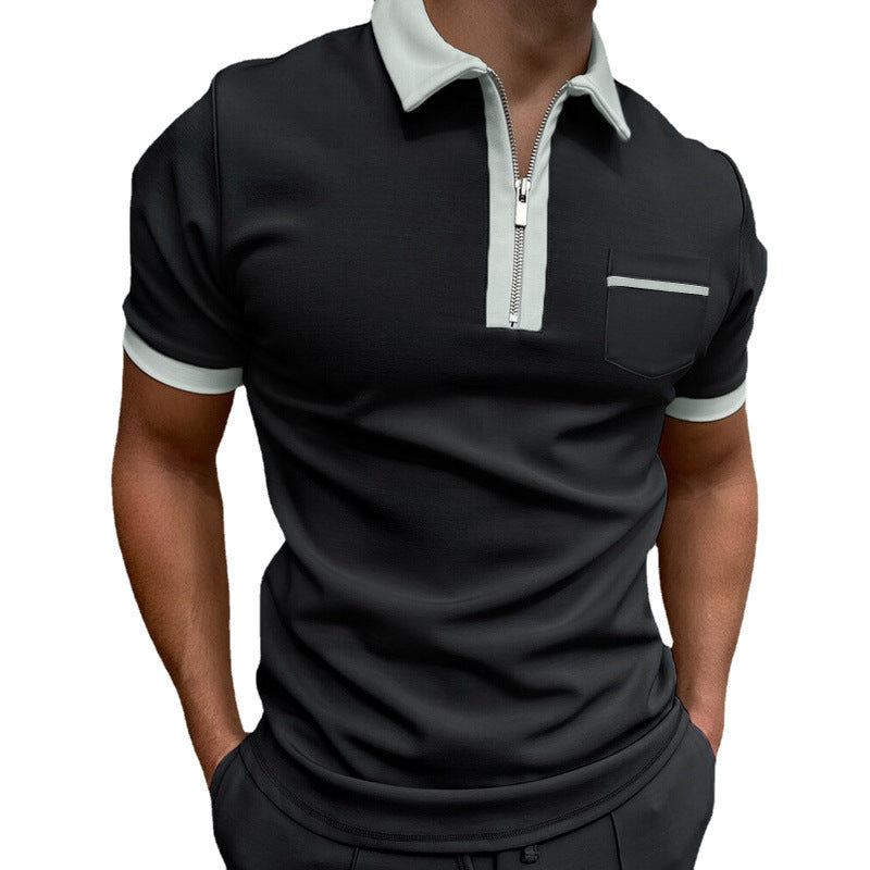 Men's sporty short-sleeve polo shirt with zipper and chest pocket Skorter