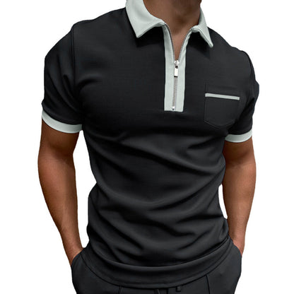 Men's sporty short-sleeve polo shirt with zipper and chest pocket Skorter