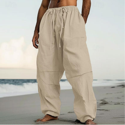 Men's airy linen pants with elastic waistband Skorter
