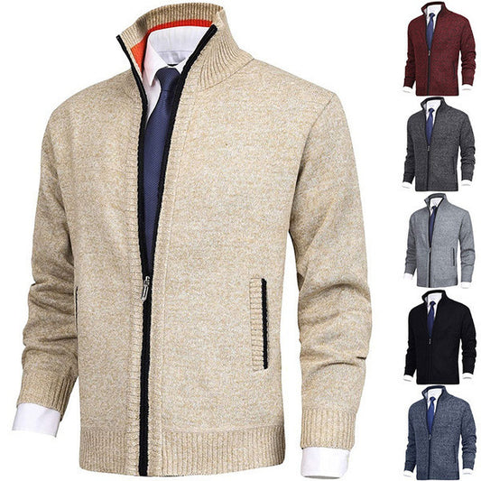 Men's cardigan with stand-up collar and innovative zipper Skorter
