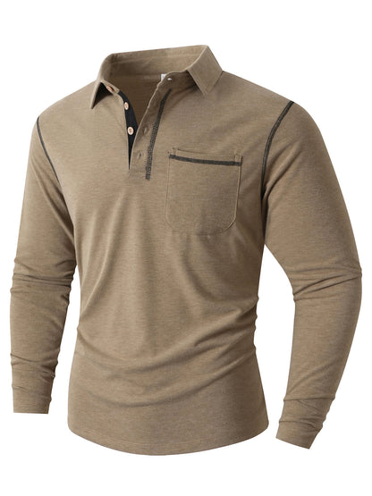 Men's stylish long sleeve polo shirt with practical chest pocket and elegant contrast details Skorter