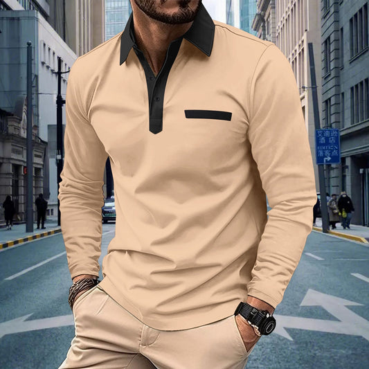Men's Sporty Long Sleeve Shirt with Contrast Details Skorter